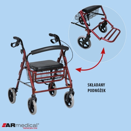 Podpórka rehabilitacyjna 4-kołowa - aluminiowa COMFORT