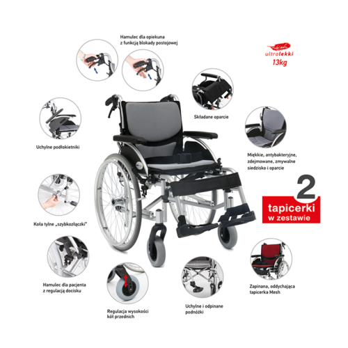 Wózek inwalidzki aluminiowy ERGONOMIC